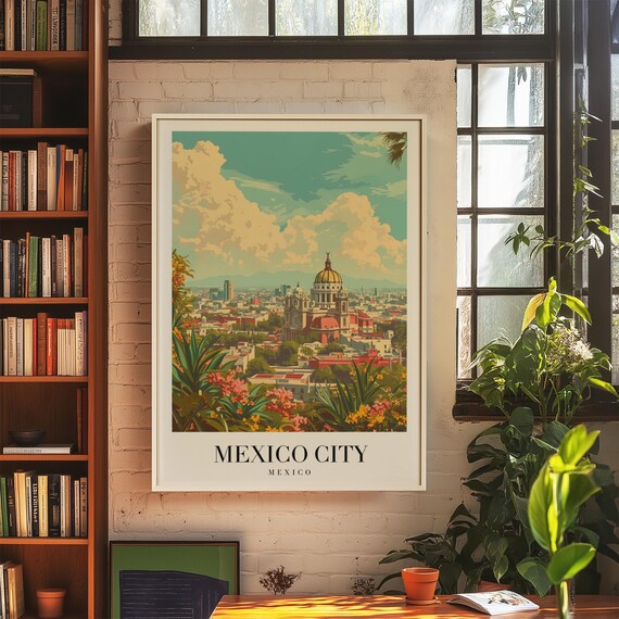 Mexico City Mexico Vintage Cathedral Skyline Travel Gift Poster