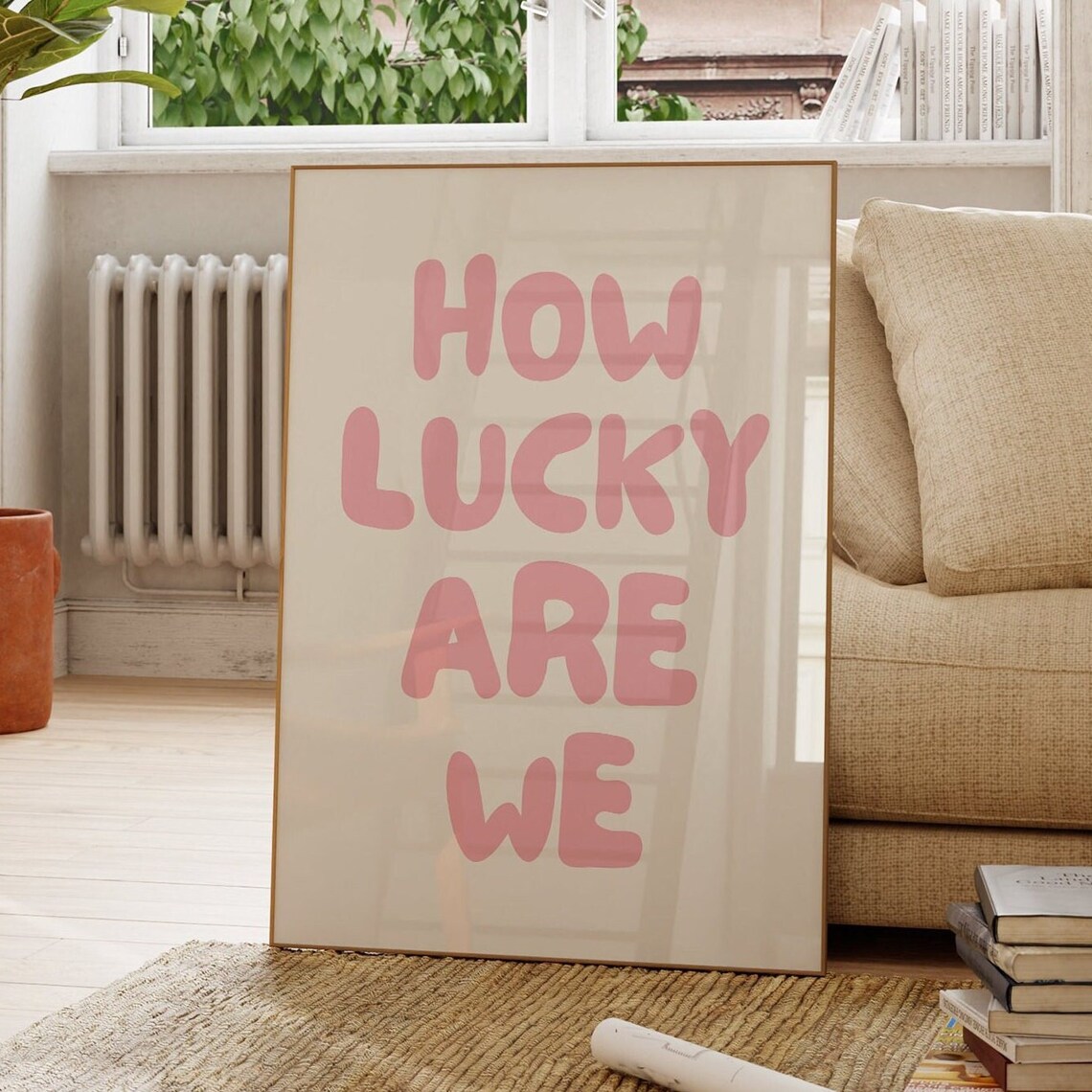 How Lucky Are We Pink Retro Typography Art Print