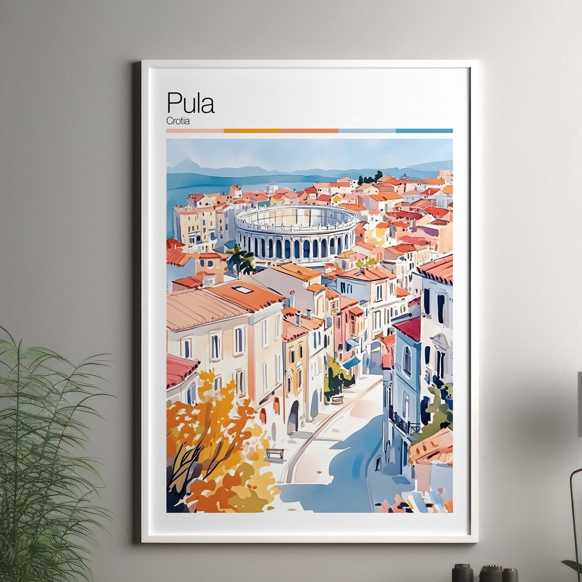 Pula Croatia Roman Arena Amphitheater Watercolor Travel Poster
