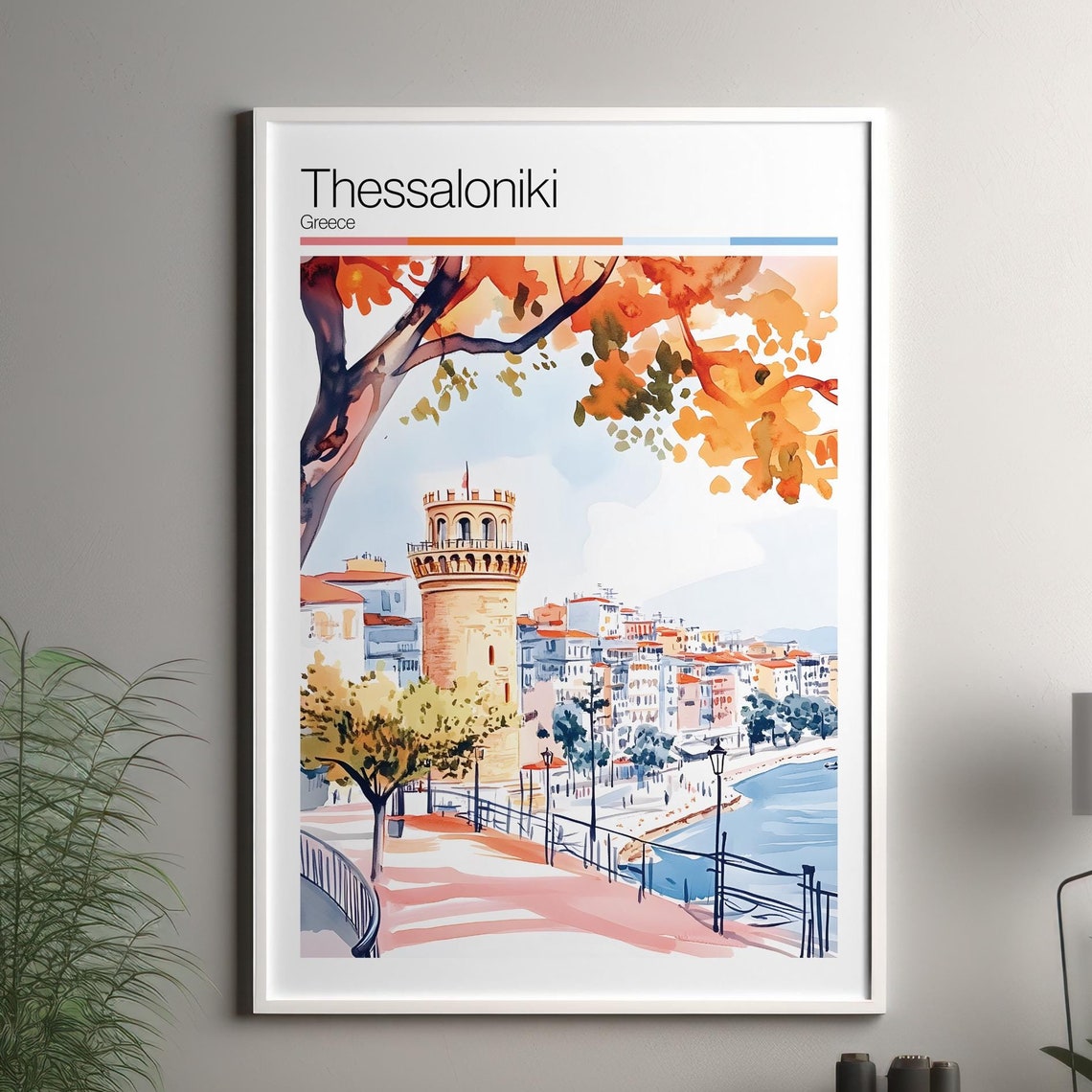 Thessaloniki Greece White Tower Waterfront Travel Poster Autumn Colors