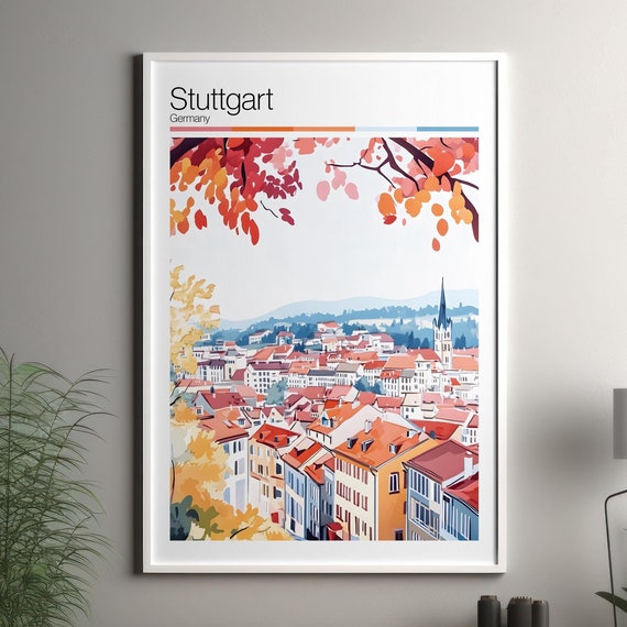 Stuttgart Print Soft Colors Travel Poster Colourful Wall Art Germany City Decor For
