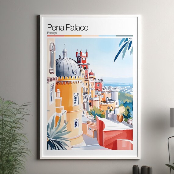 Pena Palace Portugal Travel Poster Watercolor Sintra Castle Scene