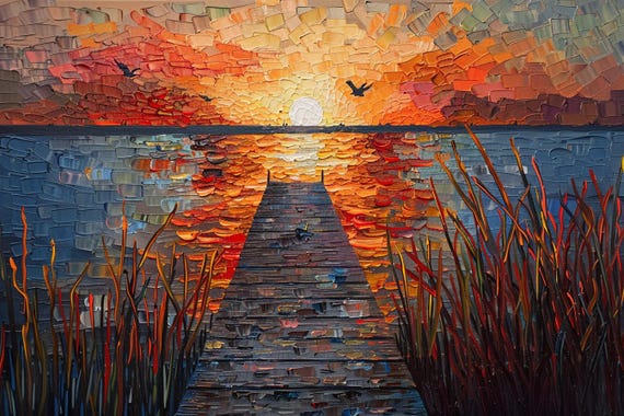 Painting Sunset Path Abstract Stretched Painting Wall Art Print Contemporary Artwork For Home Decor