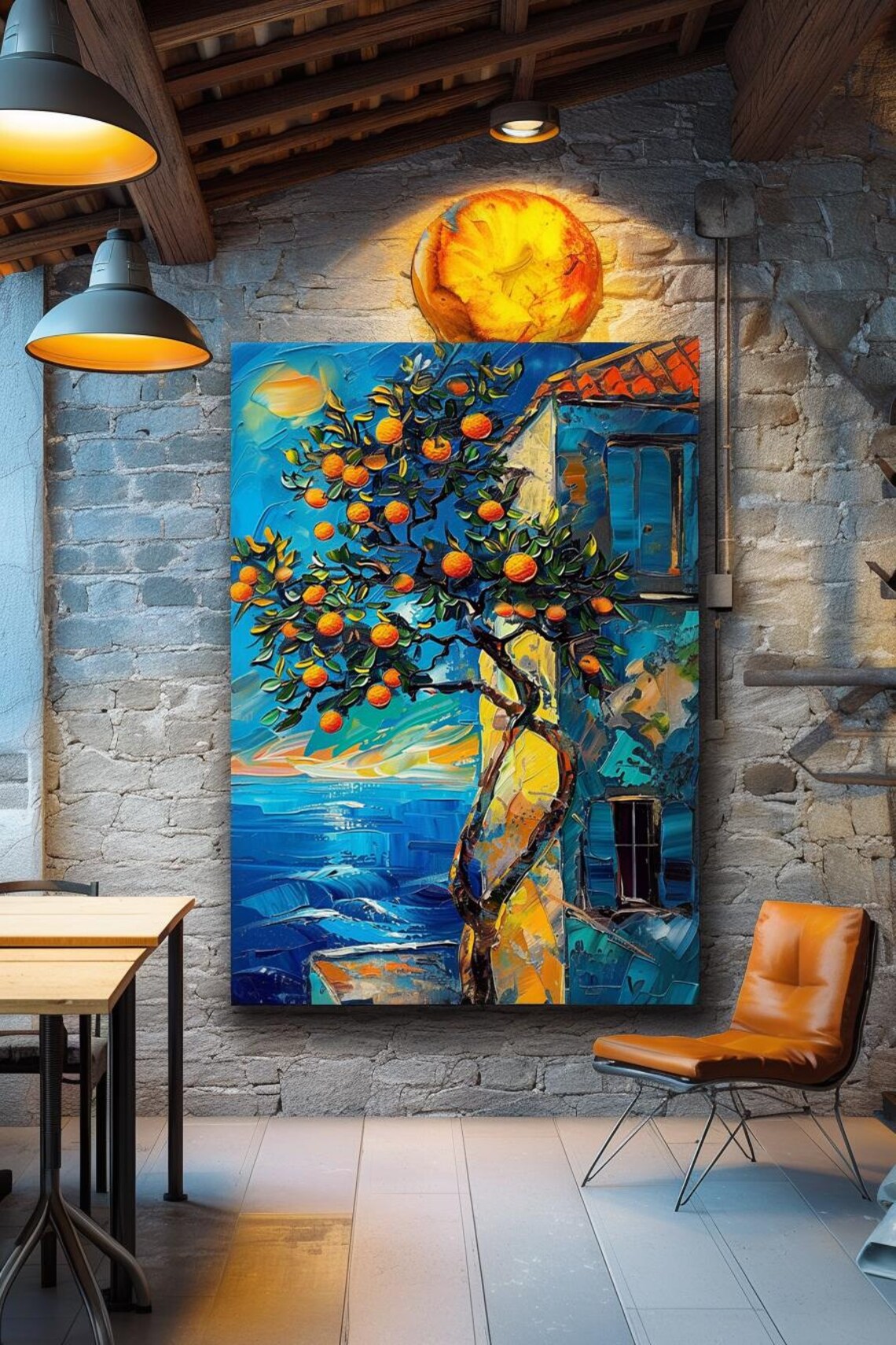 Painting Sun Tree Abstract Stretched Painting Wall Art Print Contemporary Artwork For Home Decor