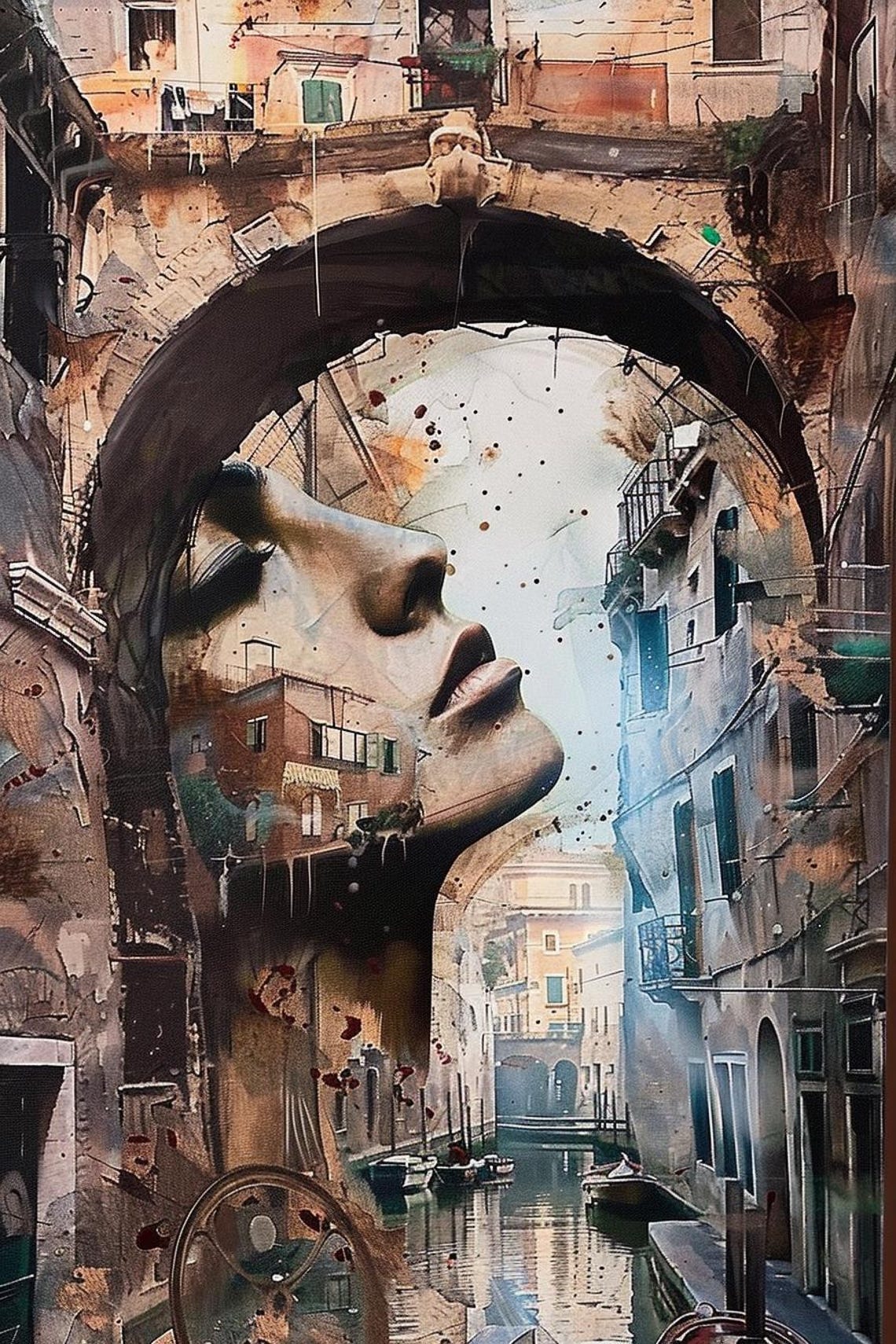 Woman's Face Blended With Venice Canal Surreal Cityscape Poster - Image 2