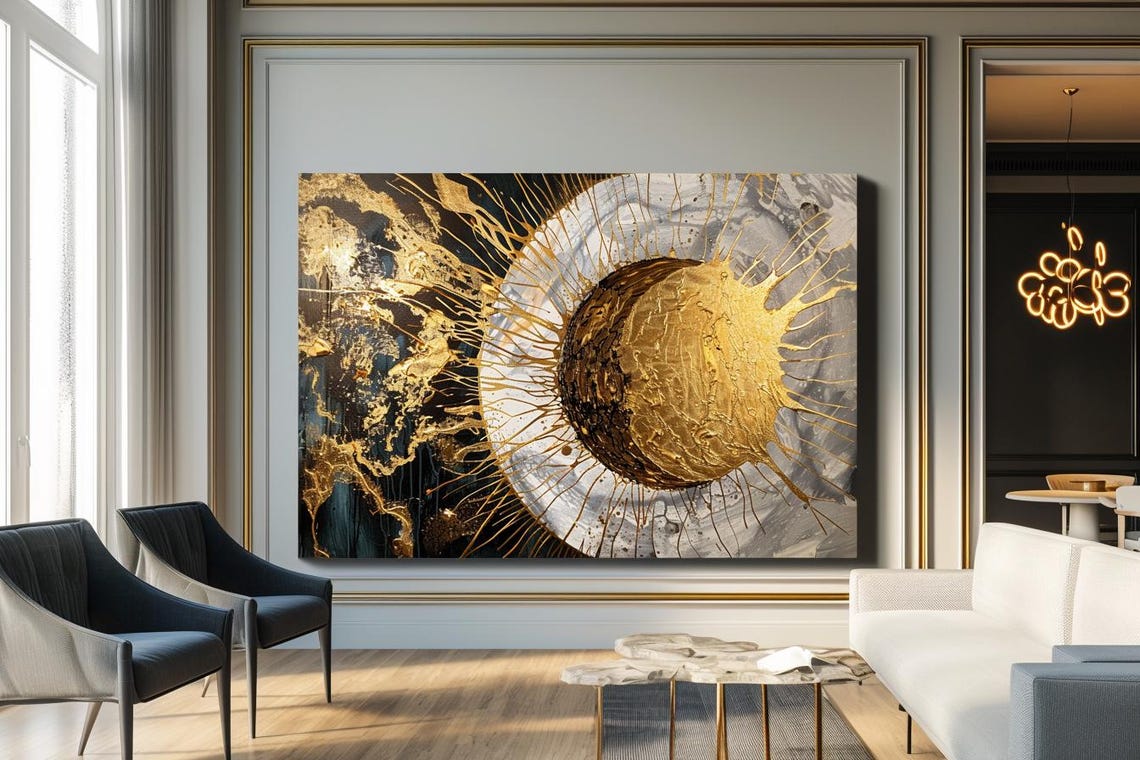 Golden Dawn Gold Leaf Sun Burst Large Abstract Texture Art Poster - Image 3