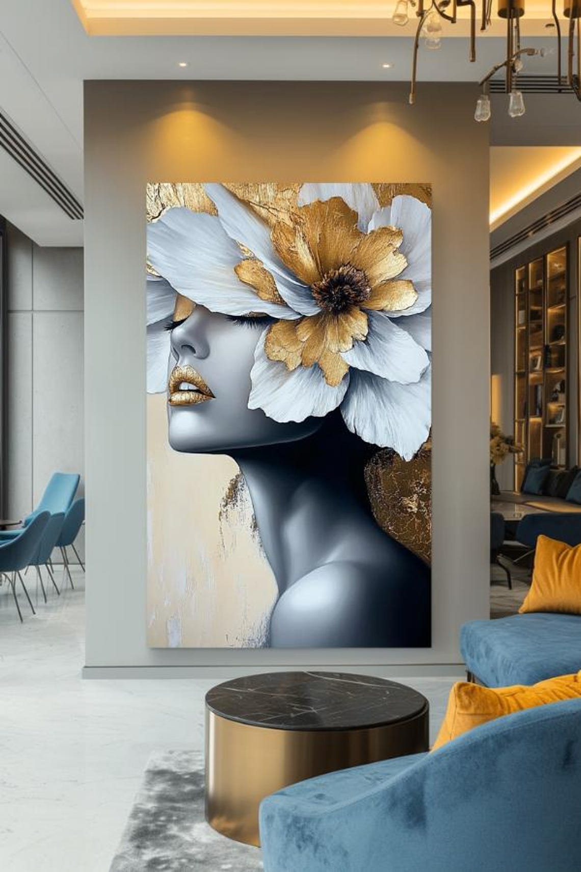 Flower Goddess Woman Adorned With White And Gold Flowers Poster