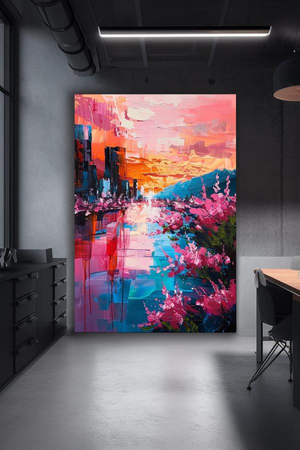 Painting Sunset Symphony Abstract Stretched Painting Wall Art Print Contemporary Artwork For Home Decor - Image 3