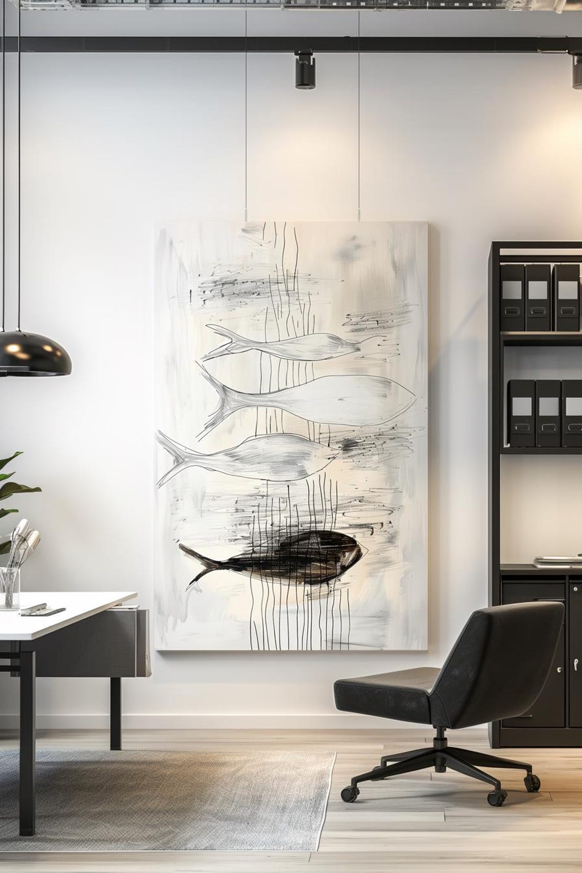 The Vastness Of Being Four Fish Ink Sketch Minimalist Art Poster - Image 3