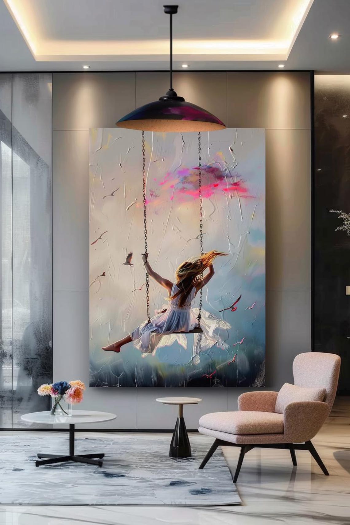 Painting Among The Clouds Abstract Stretched Painting Wall Art Print Contemporary Artwork For Home Decor - Image 2