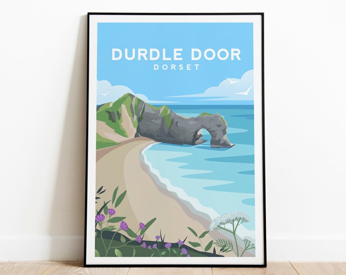 Durdle Door Beach Illustration Travel Poster