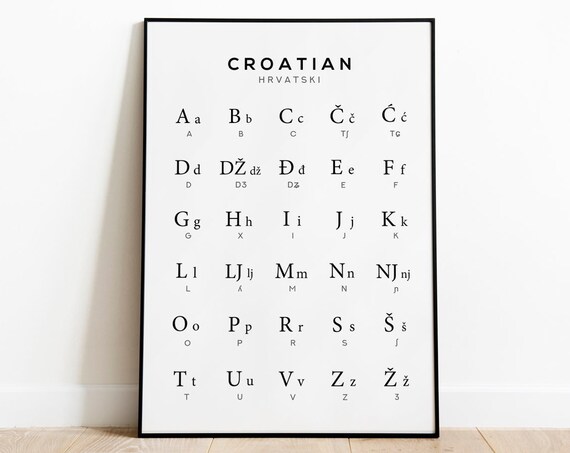 Croatian Alphabet Chart Black And White Language Learning Poster