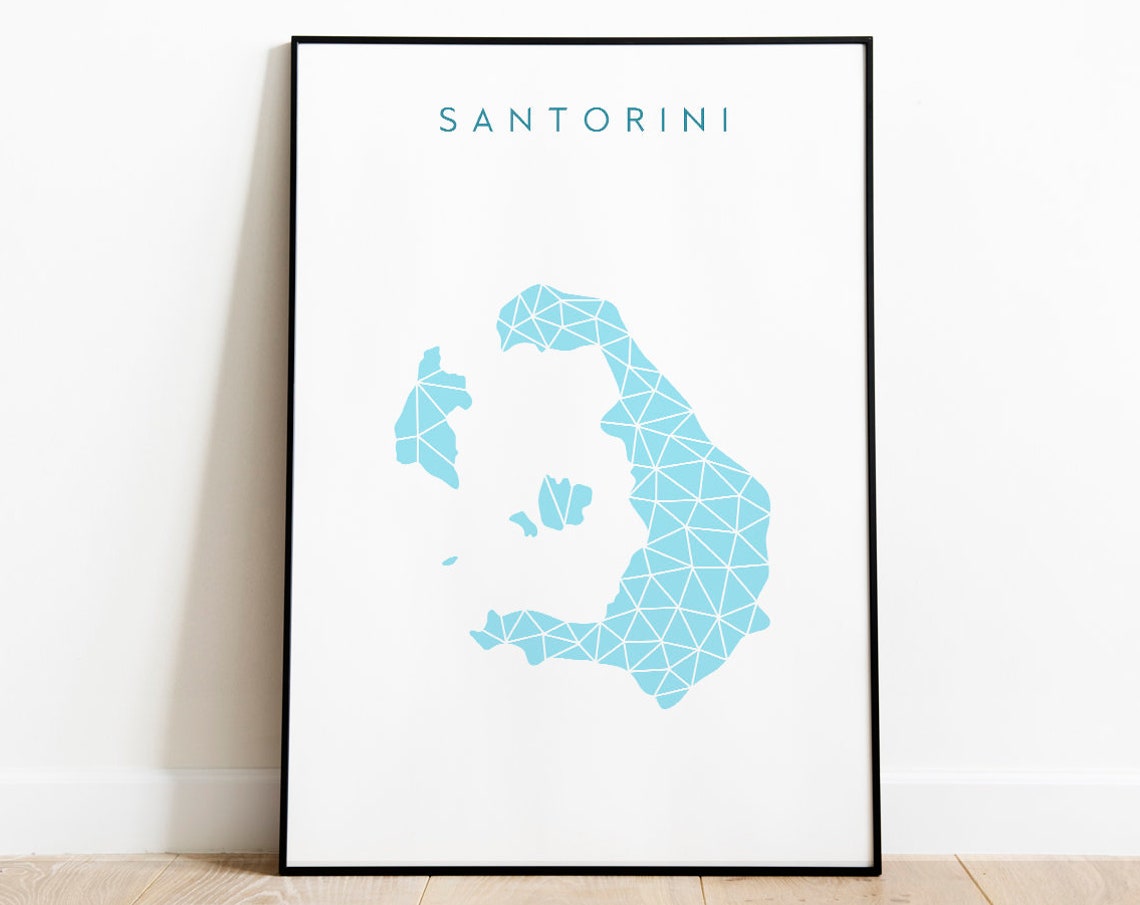 Santorini Greece Geometric Island Map Slate Blue Custom Color Poster - Image 2