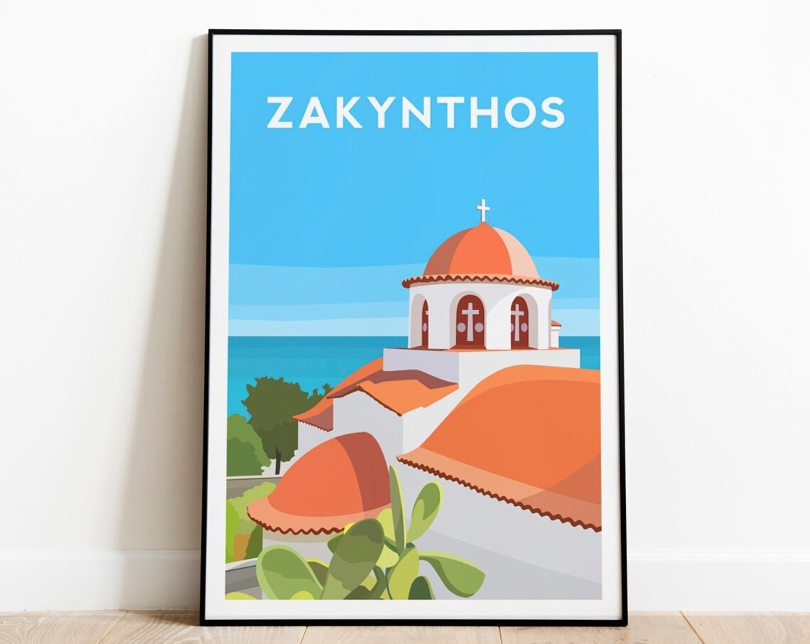 Zakynthos Greece Travel Poster, Coastal Wall Decor