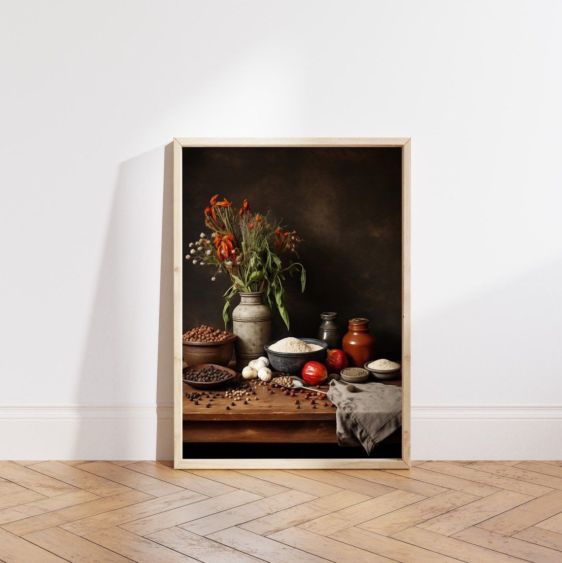 Kitchen Spices Still Life Painting Dark Rustic Herbs Pantry Art Poster - Image 5