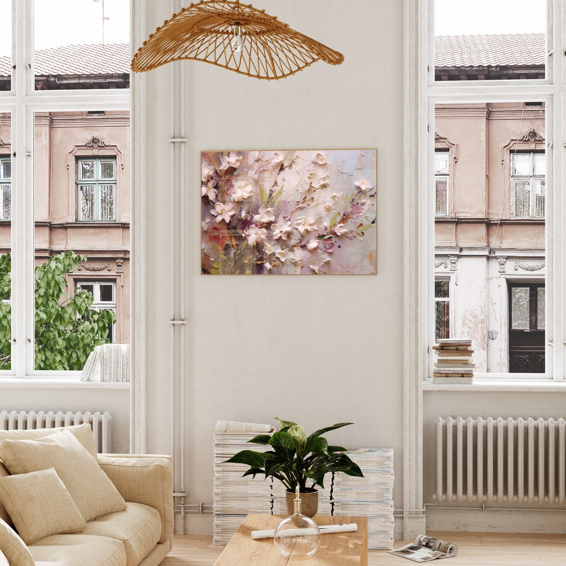 White Blossom Abstract Floral Painting Pastel Modern Art Poster - Image 6