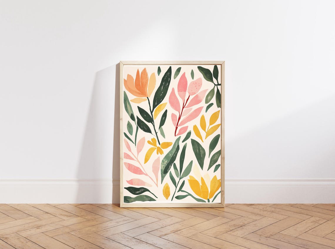 Modern Abstract Leaf Pattern Pink Orange Green Home Decor Poster - Image 2