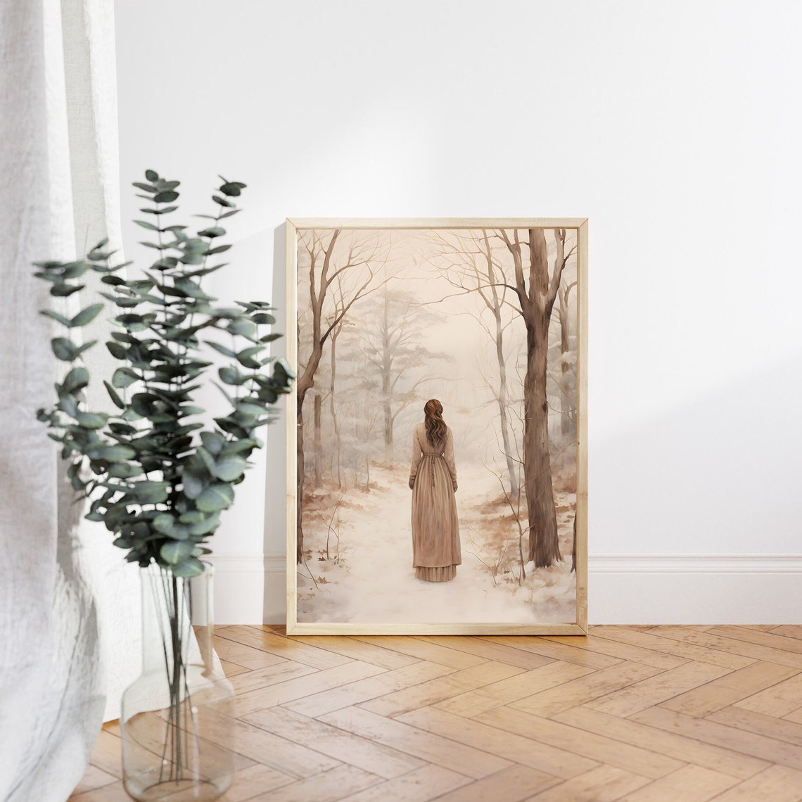 Woman In The Bare Winter Woods Vintage Landscape Artwork Poster - Image 3