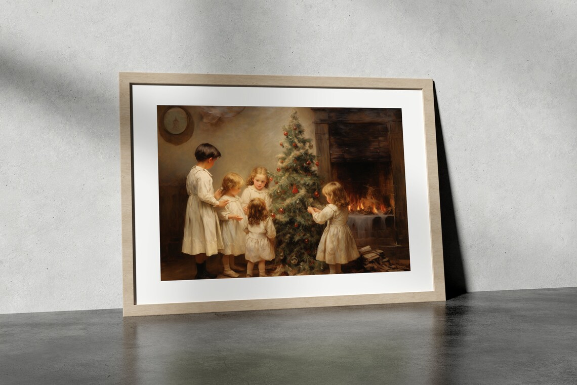 Children Around The Christmas Tree Vintage Christmas Print Christmas Wall Art Christmas Kids Room Wall Art Christmas Kids Room Decor - Image 3