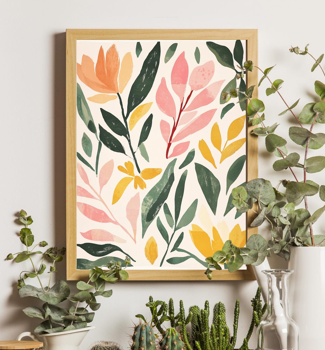 Modern Abstract Leaf Pattern Pink Orange Green Home Decor Poster - Image 5