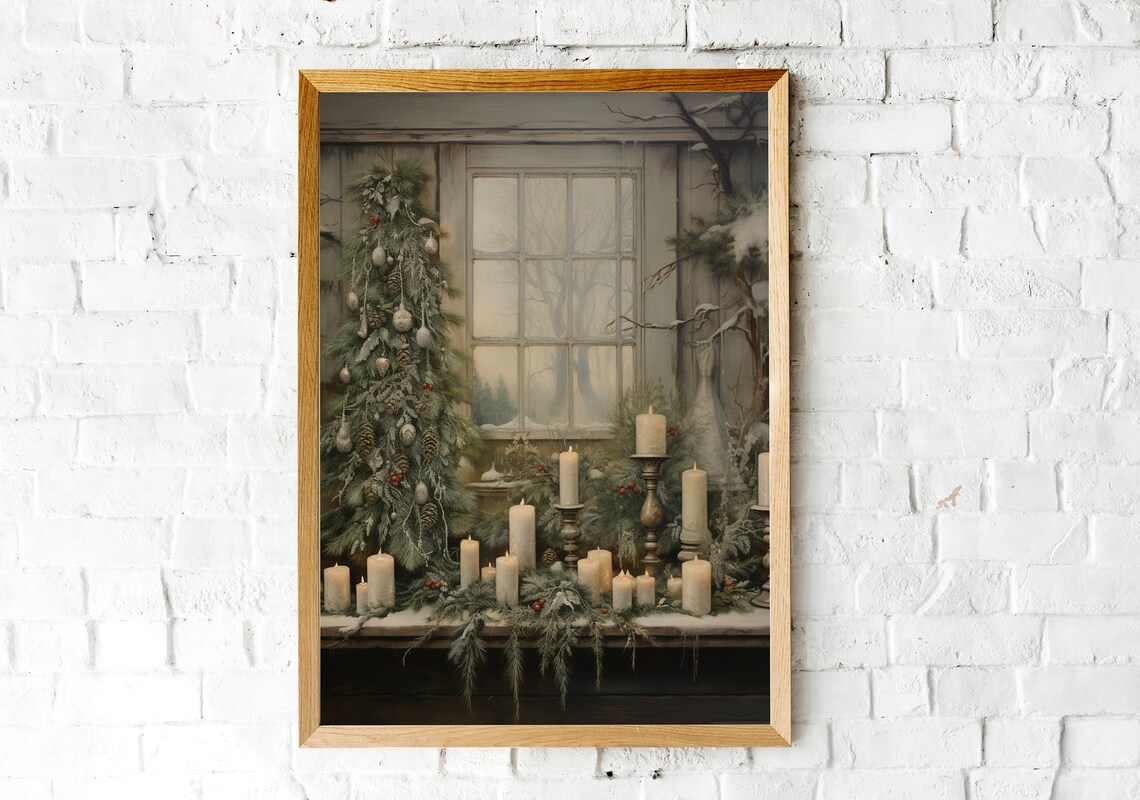 Christmas Tree Painting, Vintage Rustic Winter Decor - Image 2
