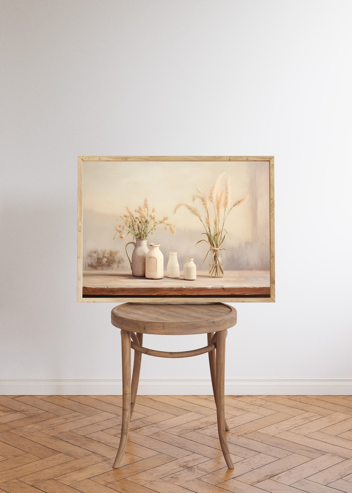 White Ceramic Pitchers with Dried Grass Neutral Kitchen Wall Art - Image 5
