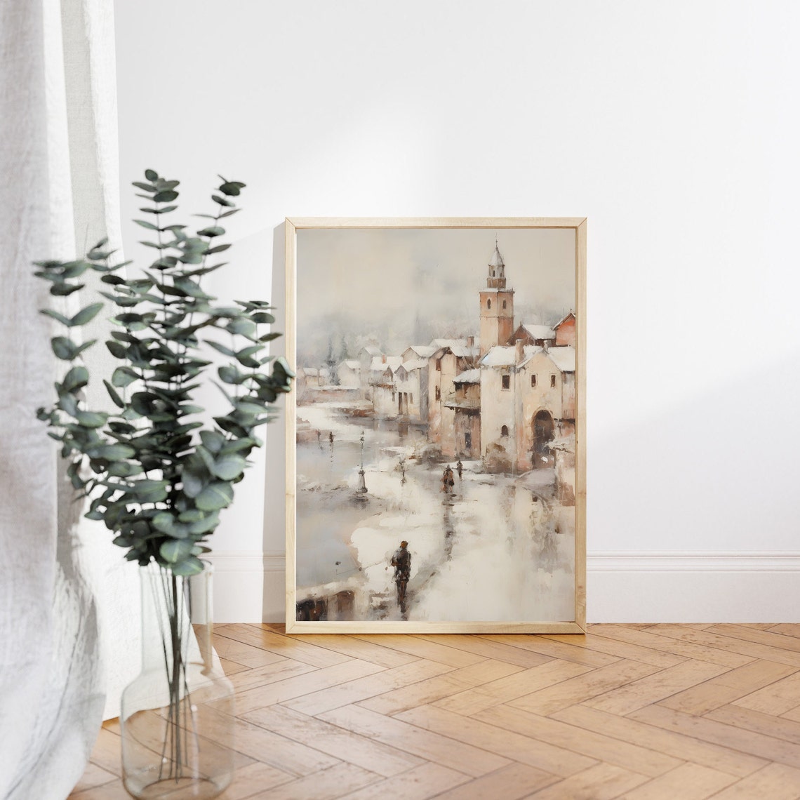Winter Town Painting Nostalgic Christmas Art Print Holiday Art Snow Town Painting Holiday Decor Snow Town Art Holiday Art - Image 3