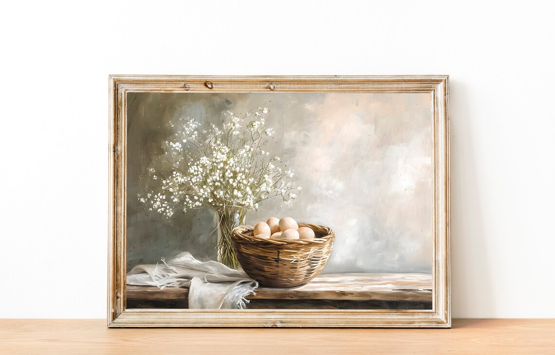 Basket of Eggs Painting, Farmhouse Kitchen Art Print - Image 2