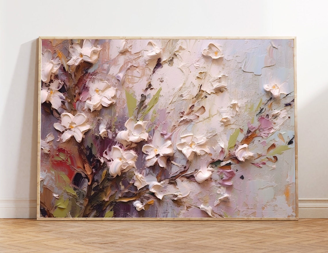 White Blossom Abstract Floral Painting Pastel Modern Art Poster