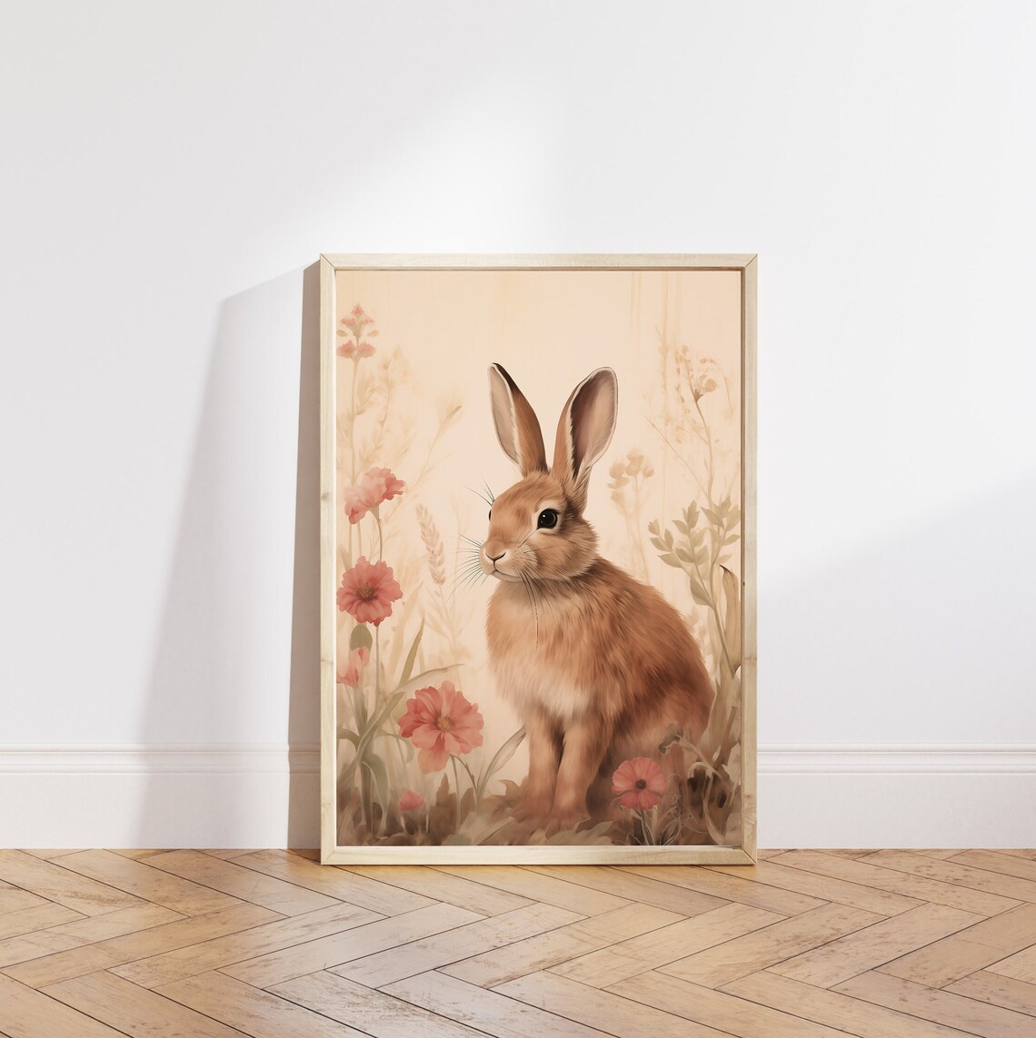 Spring Bunny Rabbit In Wildflowers, Vintage Farmhouse - Image 5