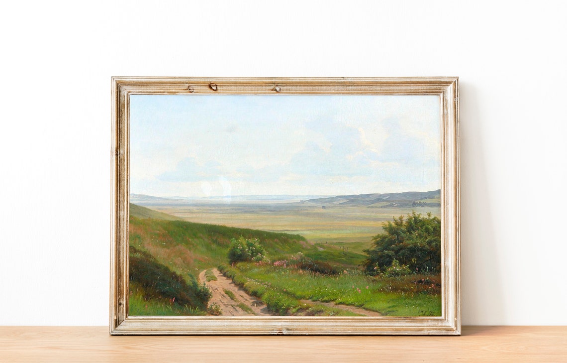 Winding Meadow Road To Open Plain Vintage Landscape Painting Poster - Image 3