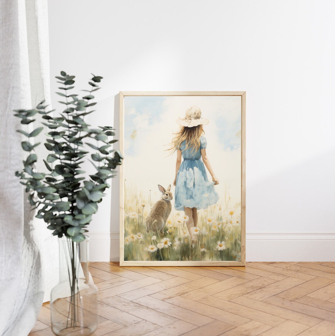 Girl With Bunny Painting, Cottage Easter Art Print - Image 4