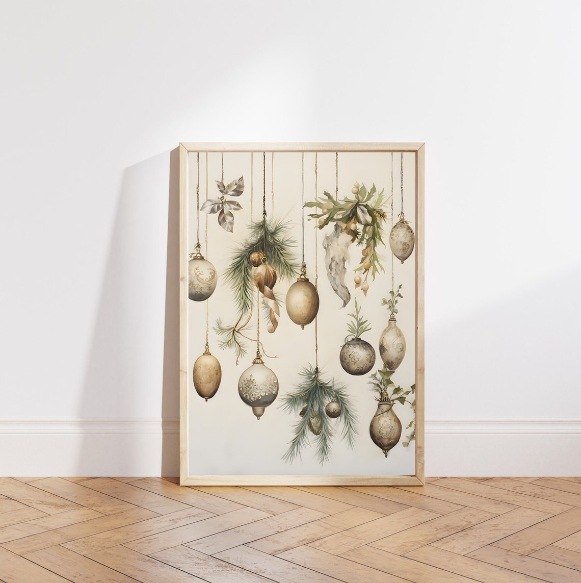 Vintage Ornaments and Dried Greenery Hanging Christmas Holiday Poster - Image 5