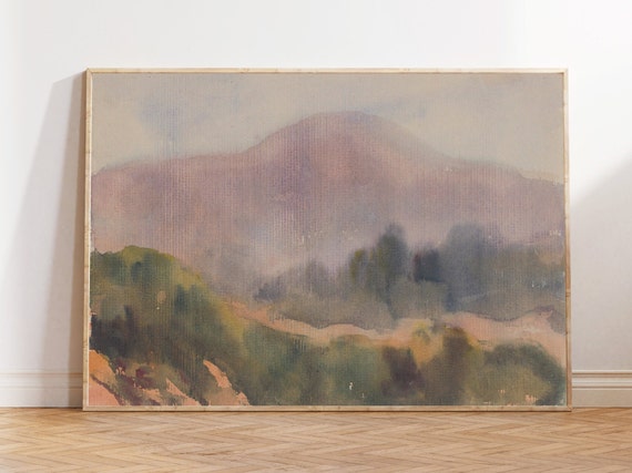 Mountain Landscape Painting Vintage Watercolor Landscape Tonal Mountain Painting Abstract Landscape Art Moody Wall Art