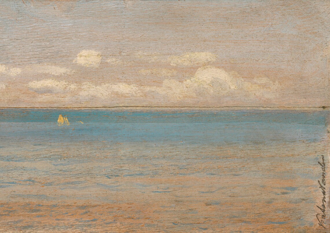 Minimal Neutral Seascape Tiny Sailboats Vintage Coastal Painting Poster - Image 7