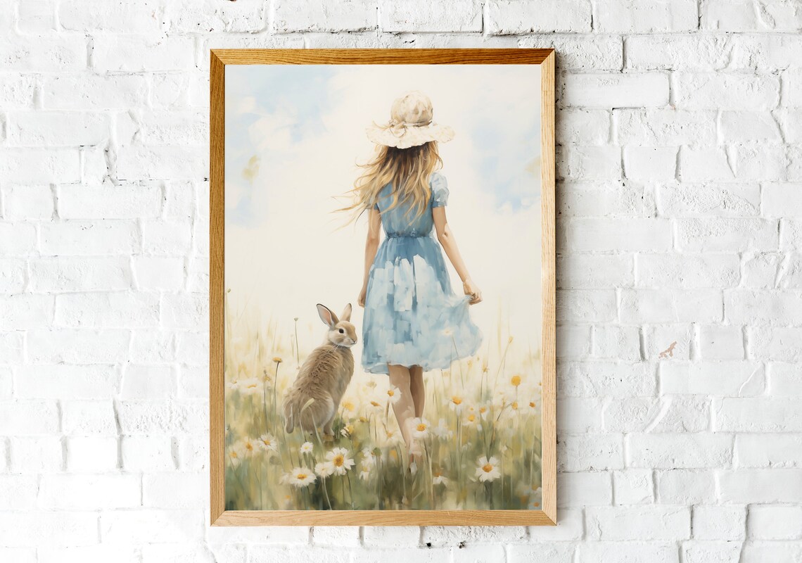 Girl With Bunny Painting, Cottage Easter Art Print - Image 2