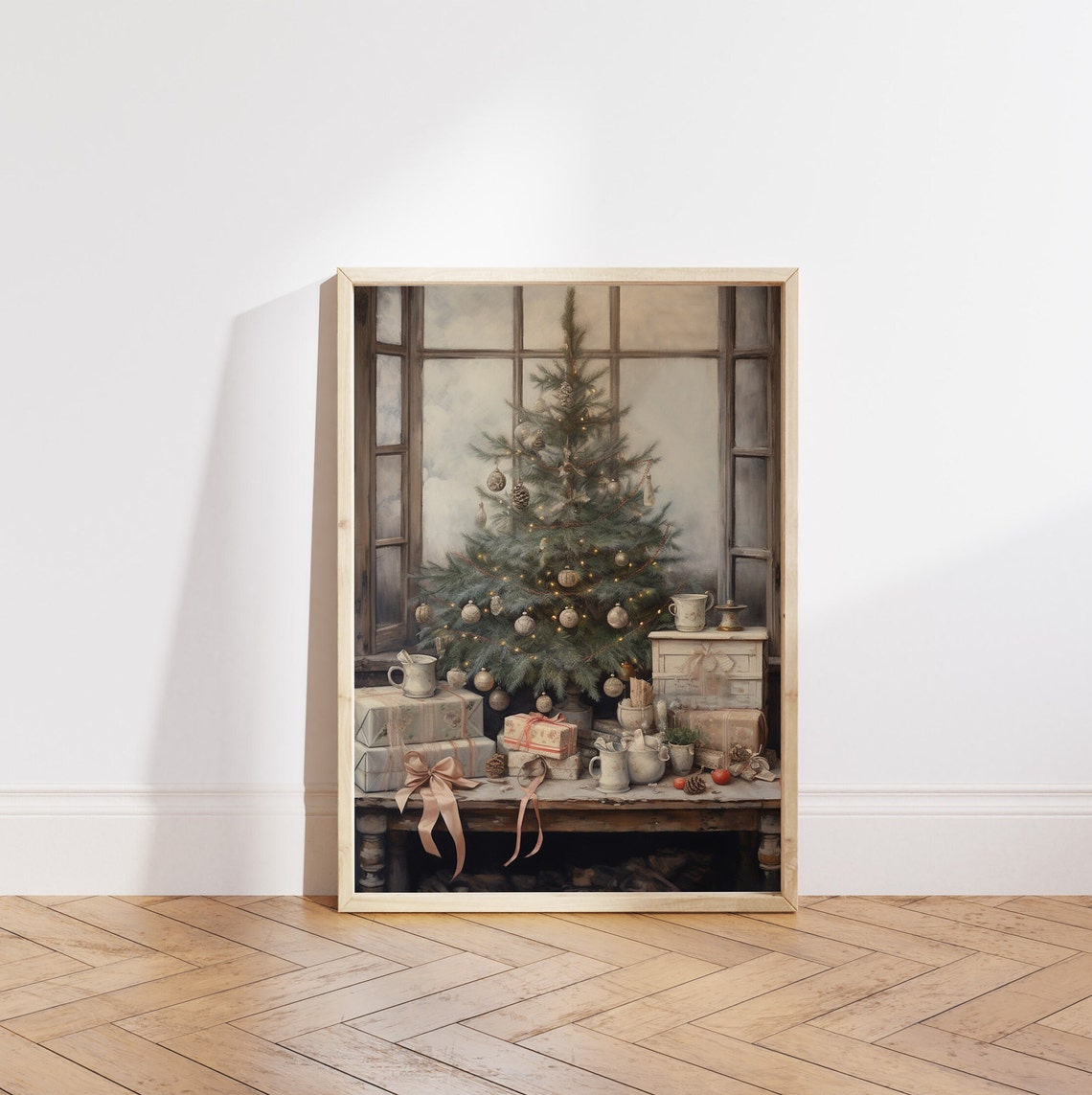 Christmas Tree by Tall Windows Neutral Holiday Still Life Poster - Image 5