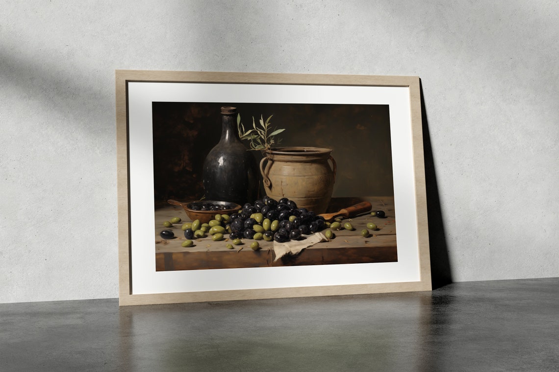 Olive Still Life Painting Green Black Olives Rustic Kitchen Art Poster - Image 3