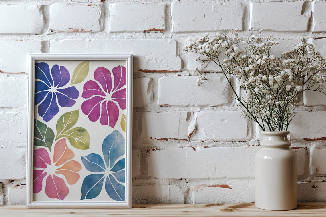 Bold Tropical Blooms Blue Magenta Orange Botanical Home Decor Poster - Image 5