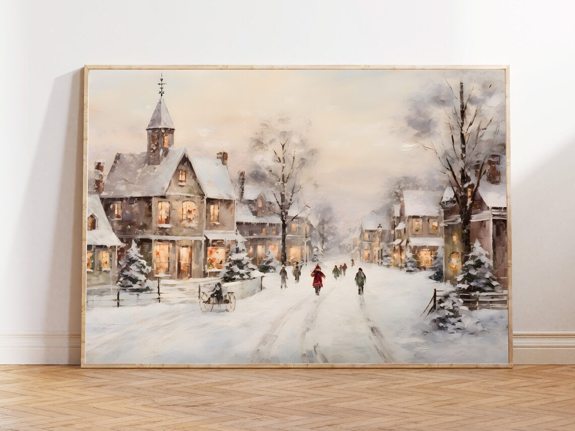 Christmas Village Winter Wall Art, Holiday Print