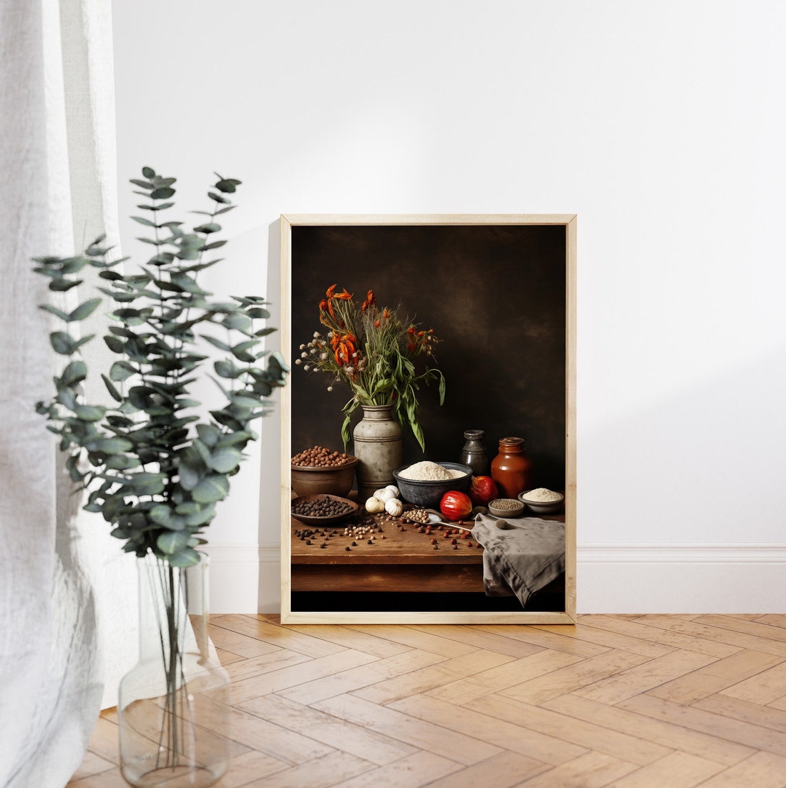 Kitchen Spices Still Life Painting Dark Rustic Herbs Pantry Art Poster - Image 4