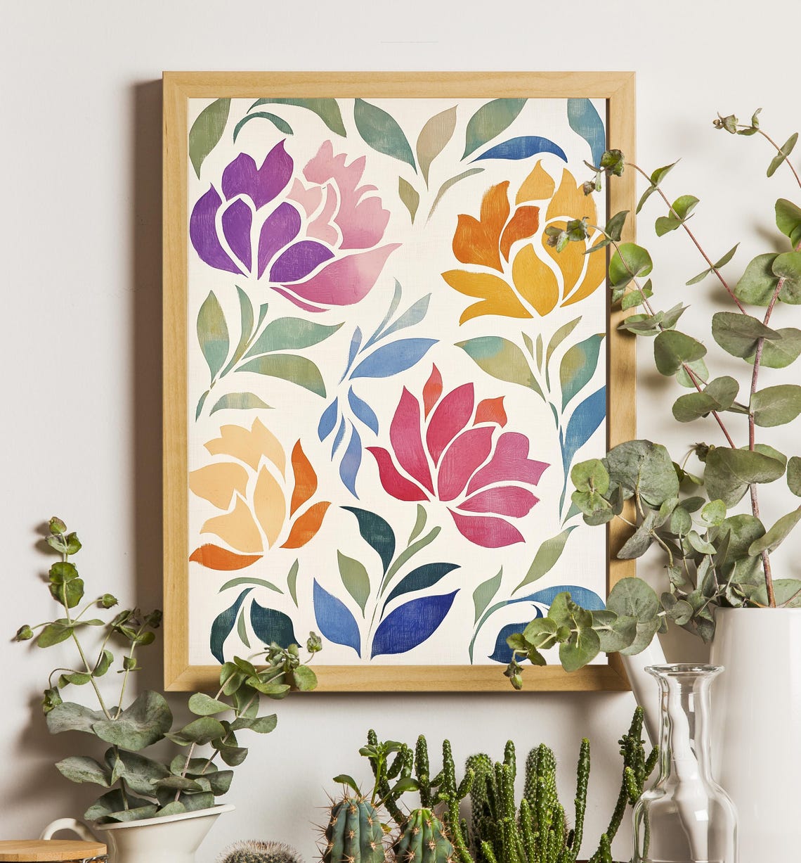 Bold Peony Blossoms Purple Pink Orange Graphic Home Decor Poster - Image 4