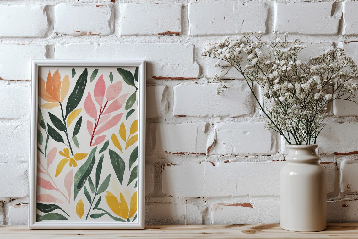 Modern Abstract Leaf Pattern Pink Orange Green Home Decor Poster - Image 3