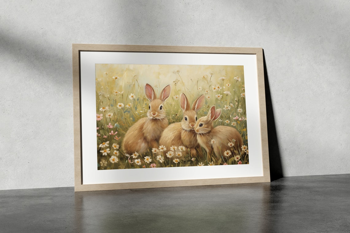 Cute Spring Bunny Rabbits Easter Wall Art Easter Nursery Print Bunny Print Farmhouse Decor Easter Nursery Bunny Art Print - Image 3
