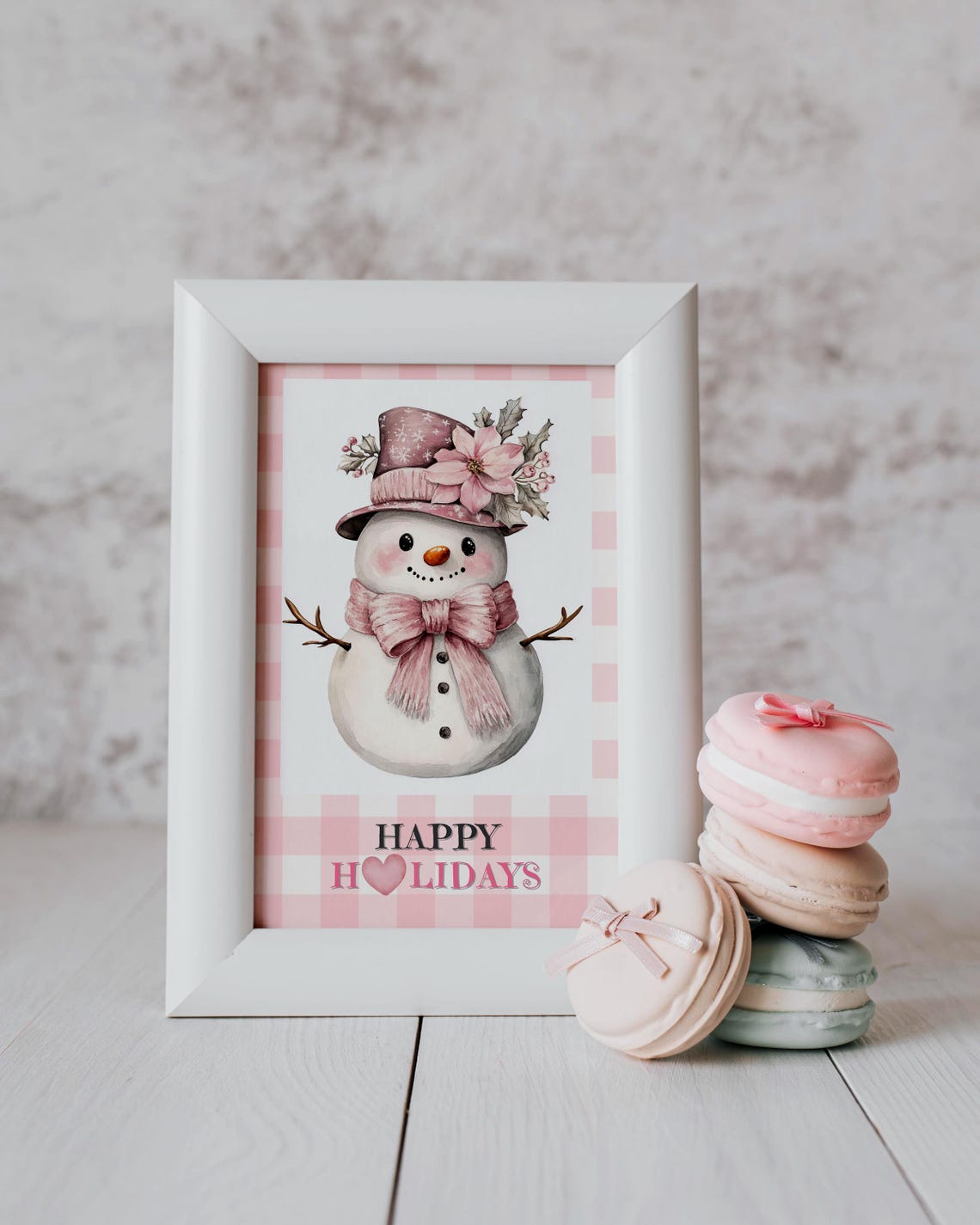 Cute Snowman with Pink Poinsettia Hat and Happy Holidays Text Poster - Image 8