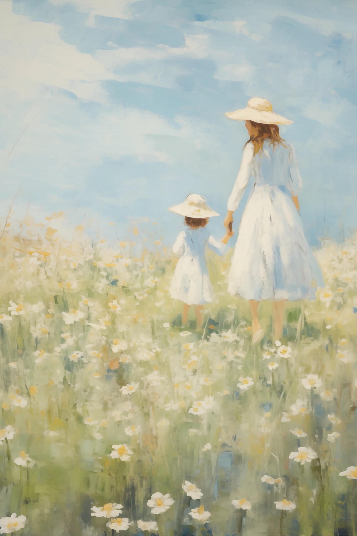 Mother Daughter Summer Meadow Art Print, Daisy Wall - Image 7