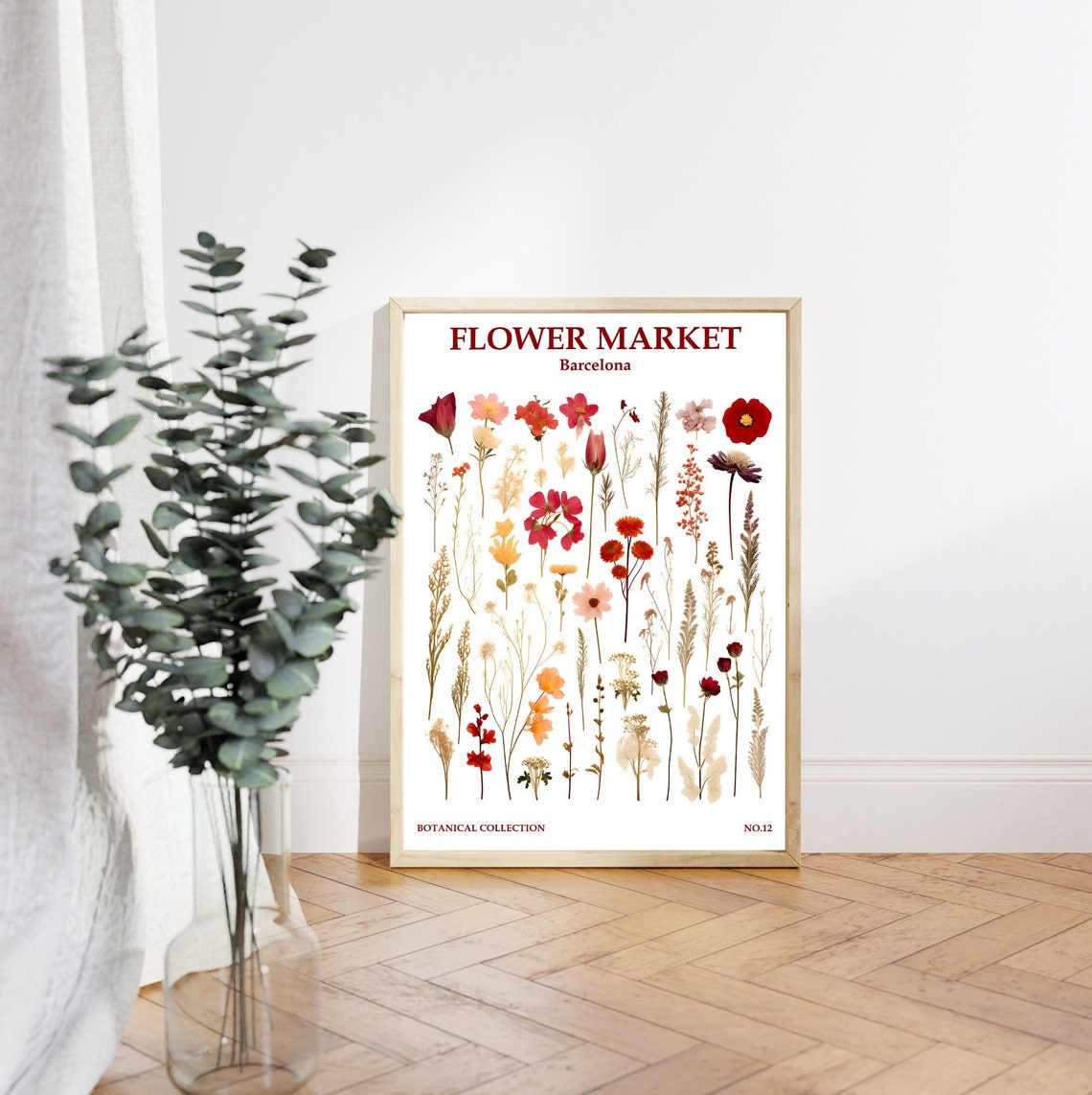 Barcelona Flower Art Downlad Flower Market Print Dried Flower Pressed Wall Art Wildflowers Art Flower Market Poster - Image 4