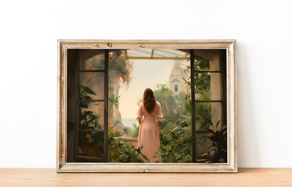 Italian Woman In The Garden Woman Portrait Mediterranean Garden Painting Woman Portrait Painting Moody Portrait Woman Wall Art - Image 2