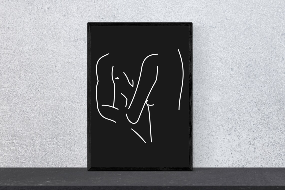 Naked Lines Couple Minimal Modern Art Print