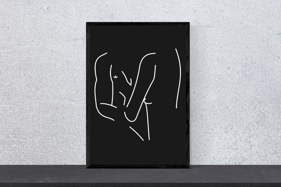 Naked Lines Couple Minimal Modern Art Print